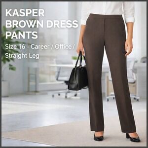 Kasper Womens Brown Taupe Straight Leg Dress Pants High Rise 16 Career Trousers